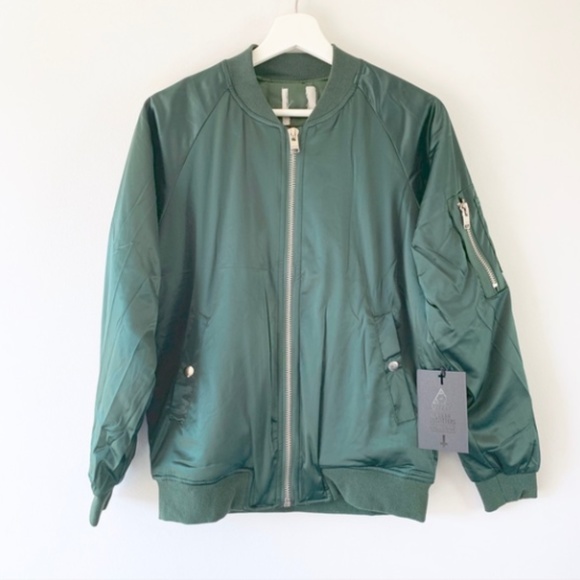 UNIF Jackets & Blazers - UNIF Urban Outfitters green satin bomber jacket